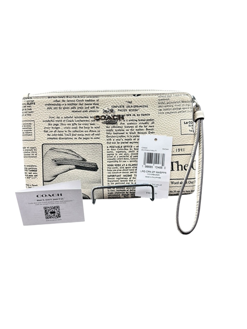 COACH Large Corner Zip Wristlet Newspaper Print Chalk Multi Leather - Picture 4 of 7